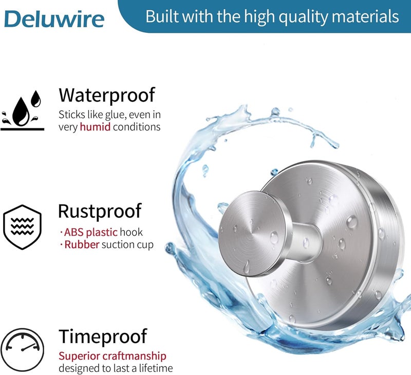 Deluwire Suction Cup Hooks for Shower,2 Packs Towel Holder,Removable Shower Towel Suction Hooks for Bathroom Wall,Kitchen,Glass,Mirror,Tile to Hang Robes,Loofah-Silver(No Rough or Dirty Surfaces.) - Image 5